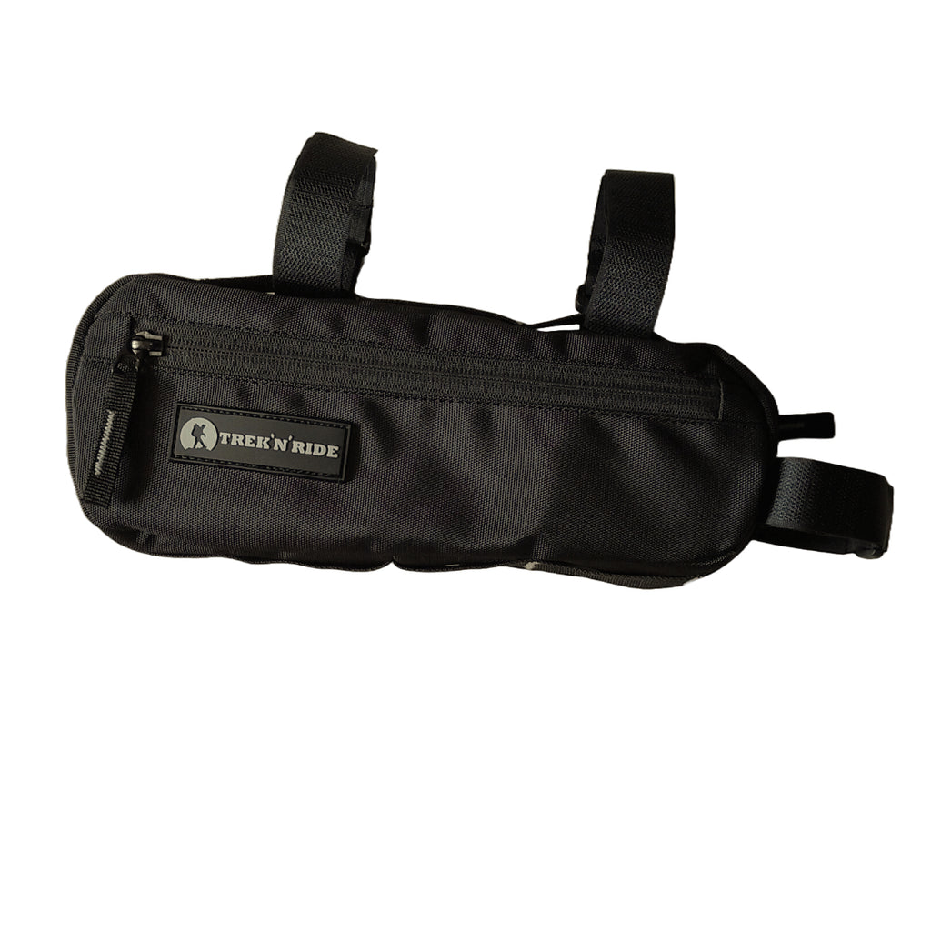compact cycling top tube bag with dual zipper pockets