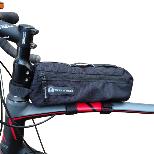 mini top tube bag mounted on road bike frame