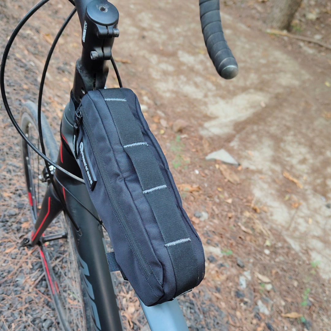 small cycling frame bag with zippered compartments