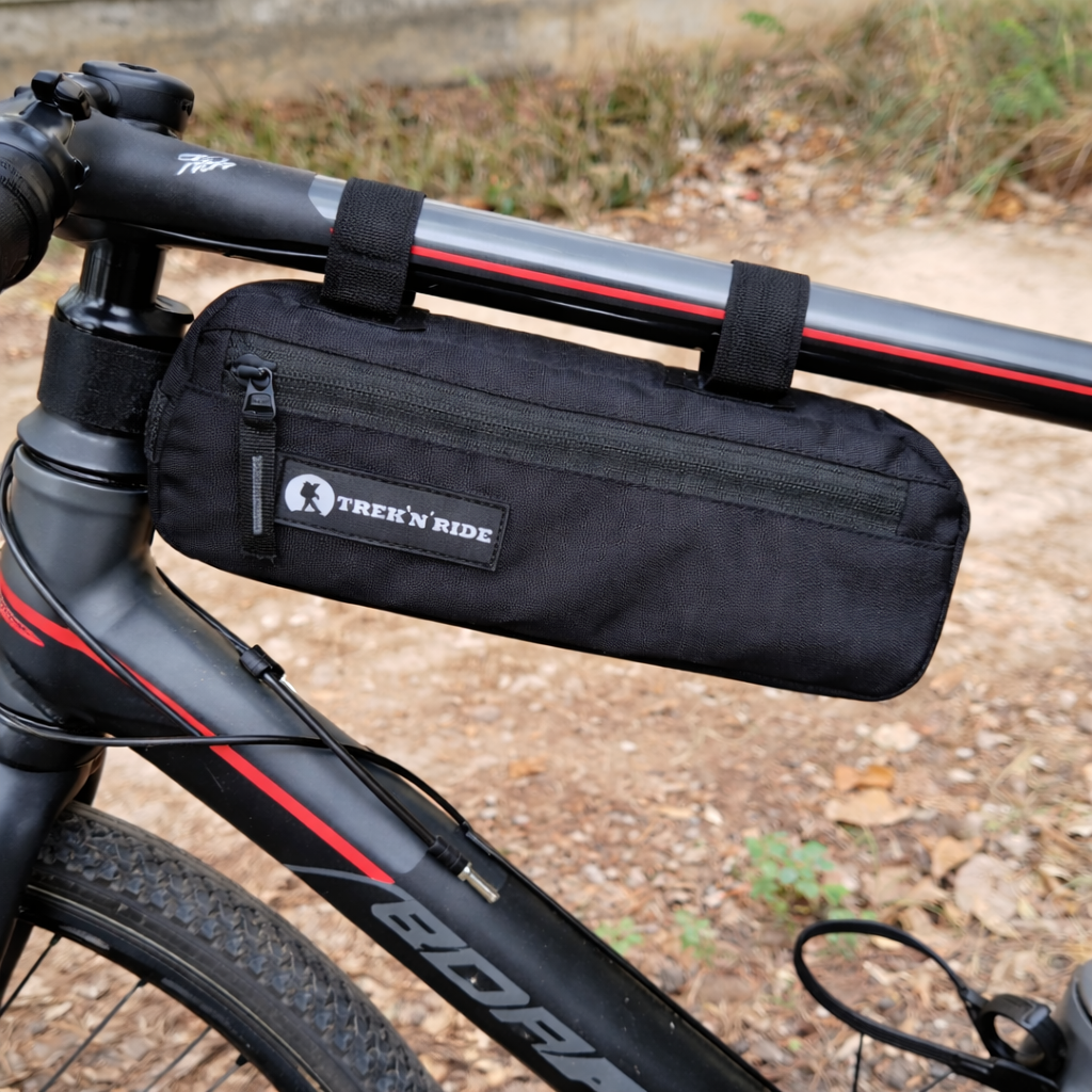 bicycle top tube pouch for tools snacks and accessories