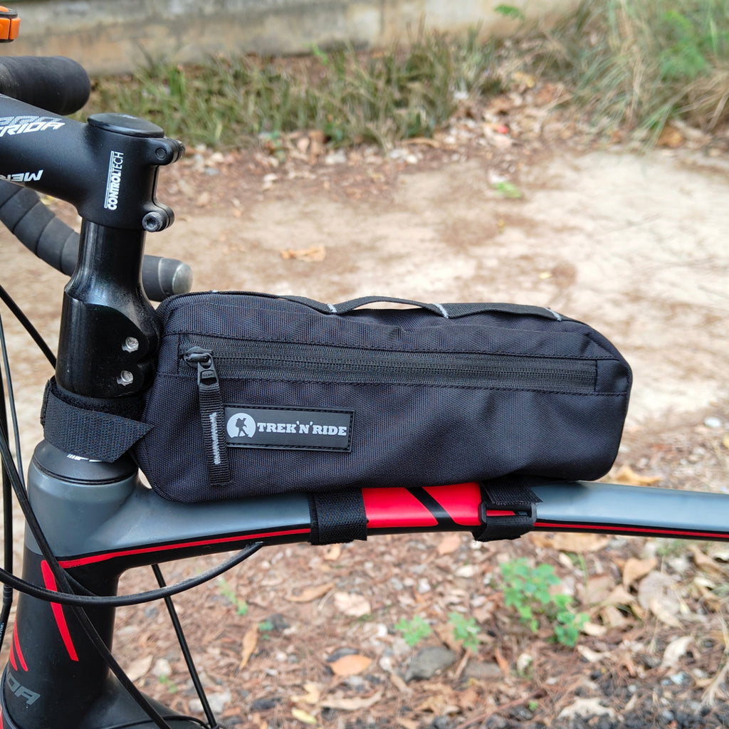 lightweight top tube bag for road bike setup