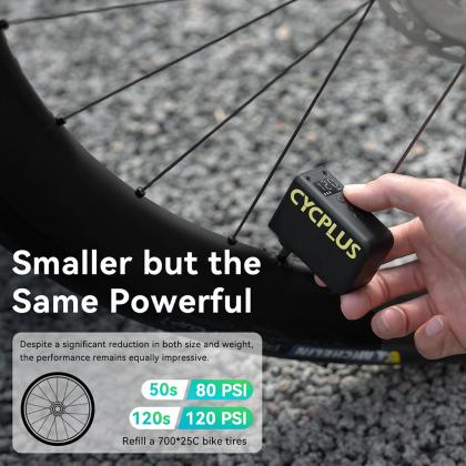 Cyclist using Cycplus AS2 Ultra mini pump for quick tire inflation