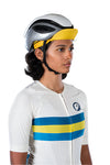 Women wearing cycling helmet on Yellow Hustle Unisex Cycling Cap