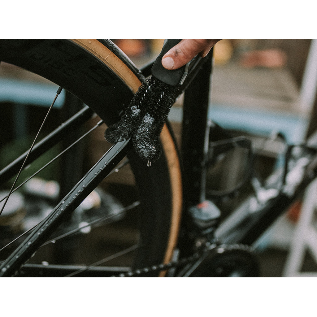 This two-pronged bike brush is safe for carbon frames and ideal for removing stubborn dirt.

