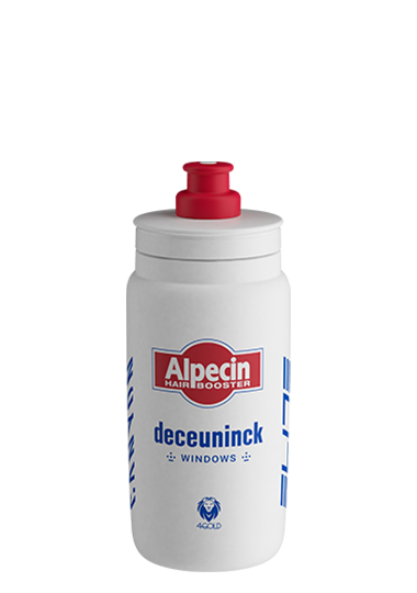 Elite Fly Alpecin Deceuninck 550ml water bottle, lightweight and designed for cycling.