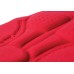 Detailed view of a red cushion's back, highlighting its fabric and color, with Endura Xtract Gel Bibshort II in black nearby