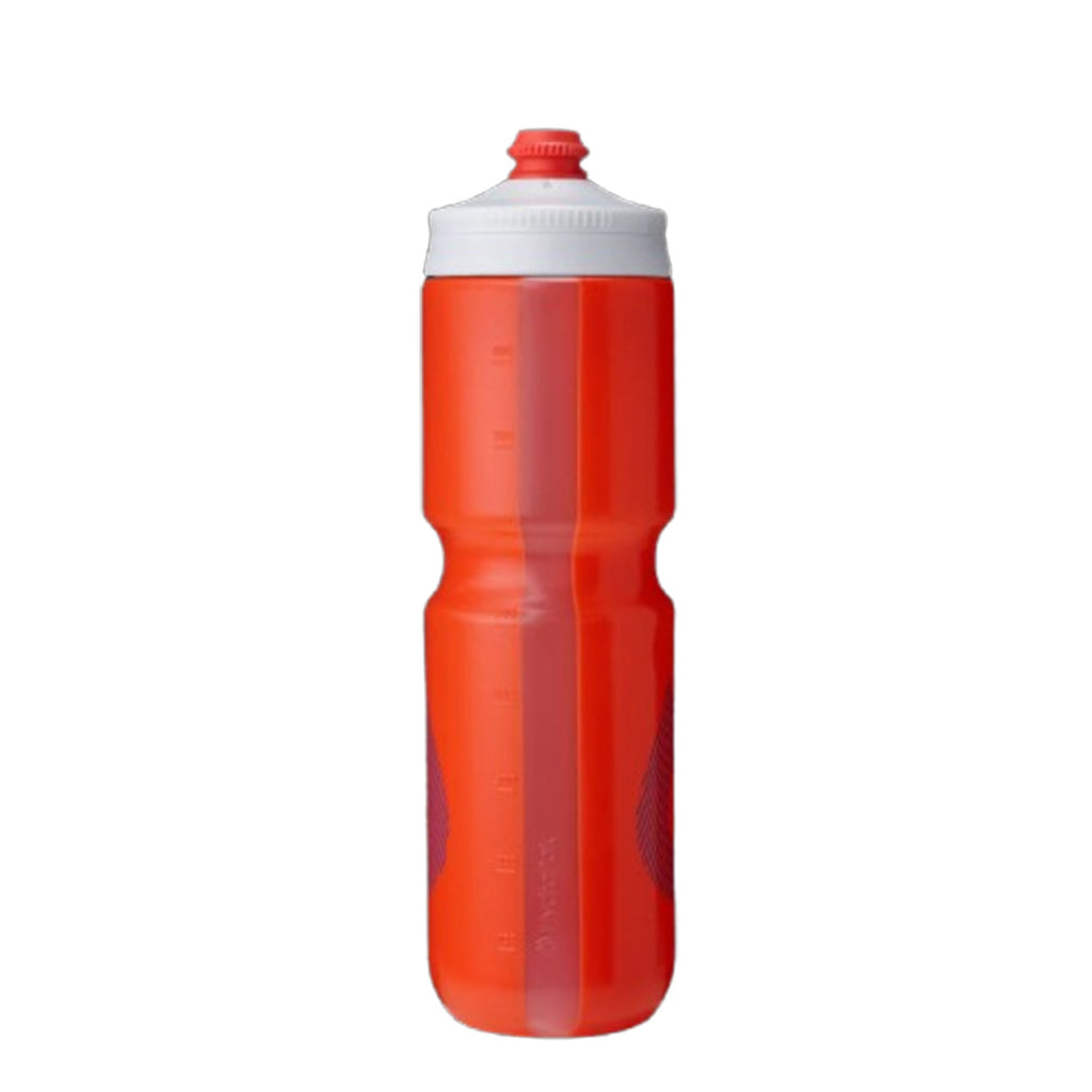 Hydrapak 880ml high-flow cycling bottle in bike cage orange