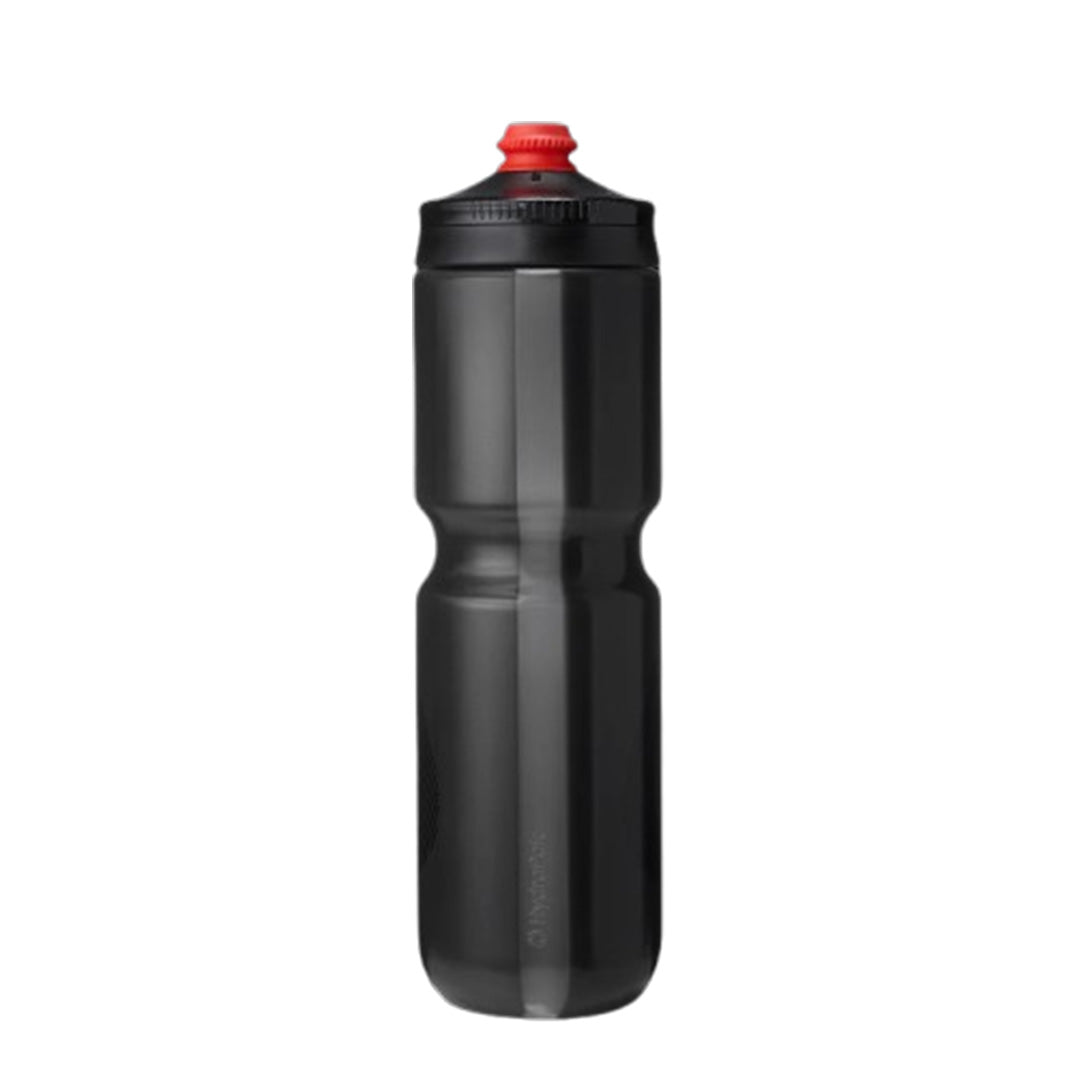 Hydrapak 880ml high-flow cycling bottle in bike cage