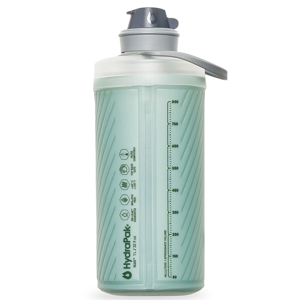Measurement markings on the Hydrapak Flux 1L Sutro Green bottle
