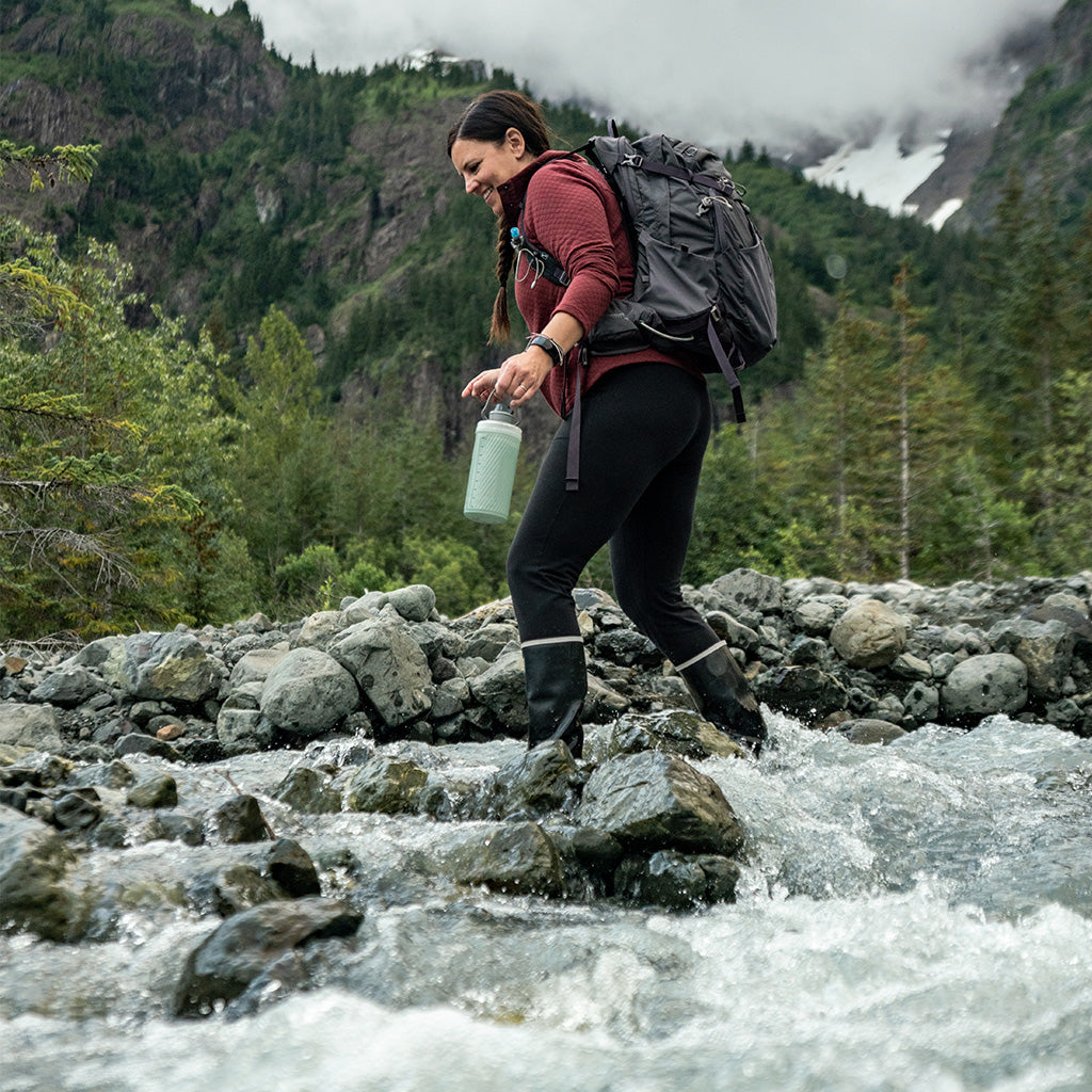 Hydrapak Sutro Green 1L water bottle for adventure sports

