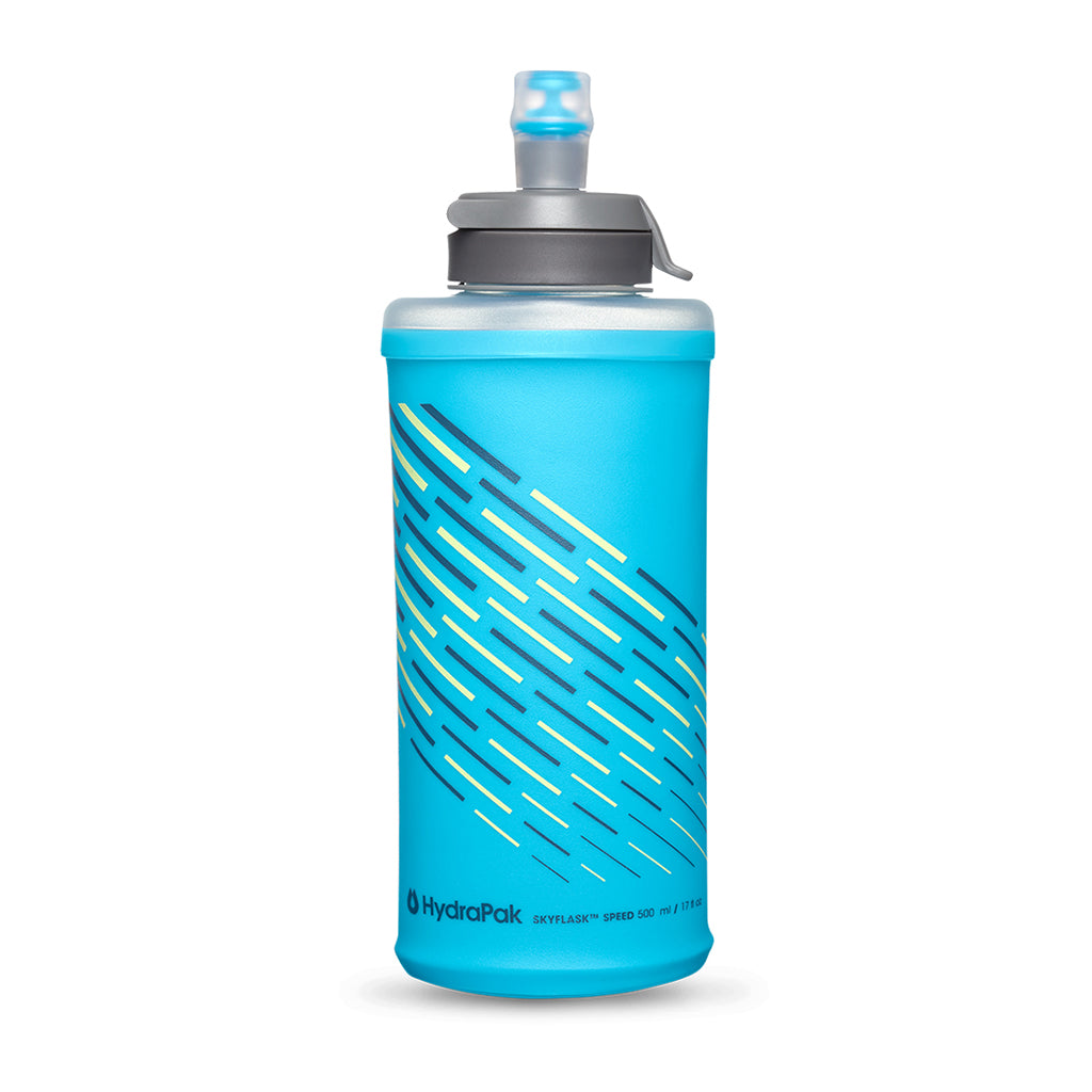 Lightweight Malibu Blue Hydrapak Skyflask Speed 500ml with a comfortable handle and sleek, vibrant looks