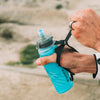 Foldable Malibu Blue Hydrapak Skyflask Speed 500ml that's easy to carry around when empty.