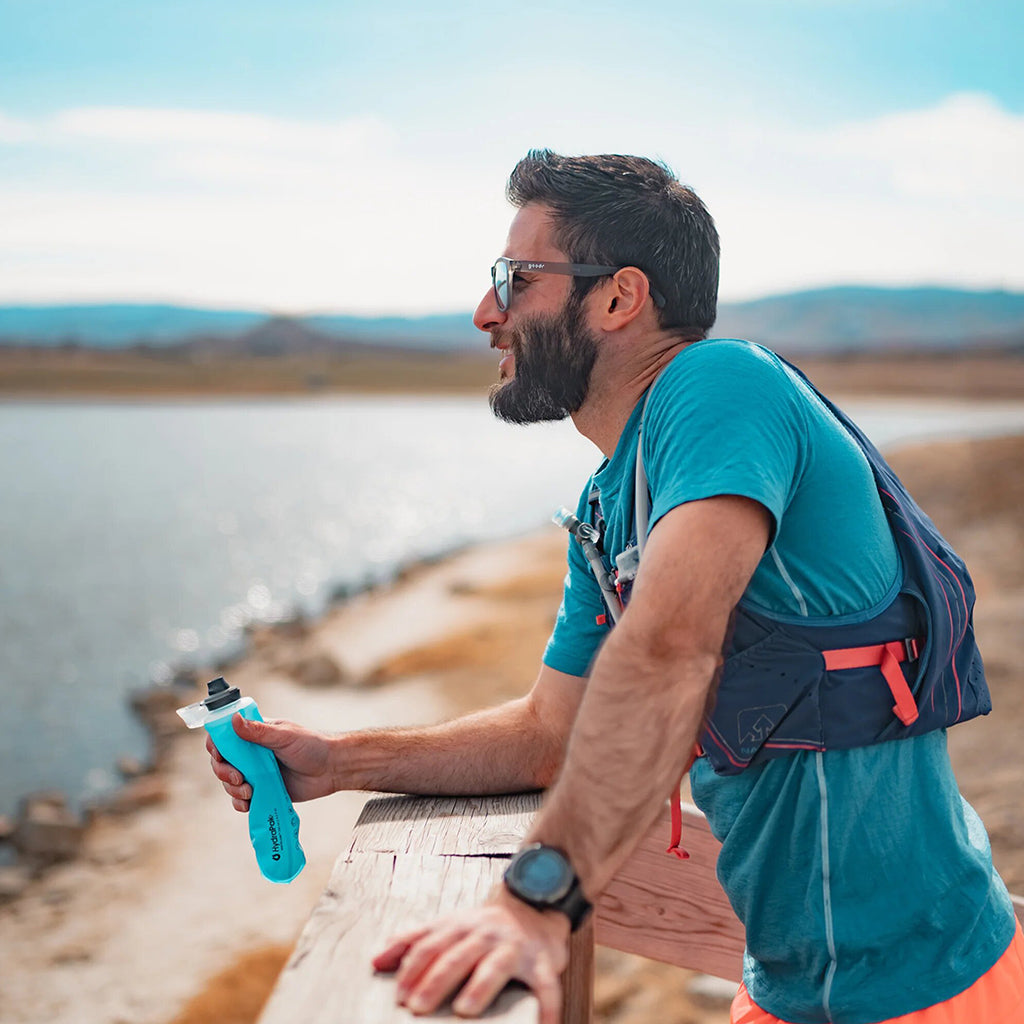 The sleek and vibrant Malibu Blue Hydrapak Softflask (250ml), the perfect hydration companion for all your adventures.