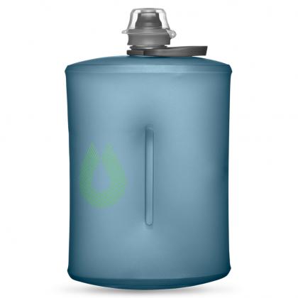 Showcasing the vibrant Tahoe Blue of the Hydrapak Stow 1L, a stylish and foldable hydration solution.