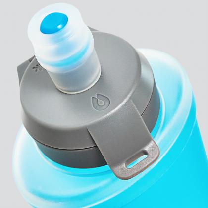 Hydrapak Ultraflask Speed 500ml: highlighting its high-flow bite valve that auto-seals to prevent drips.