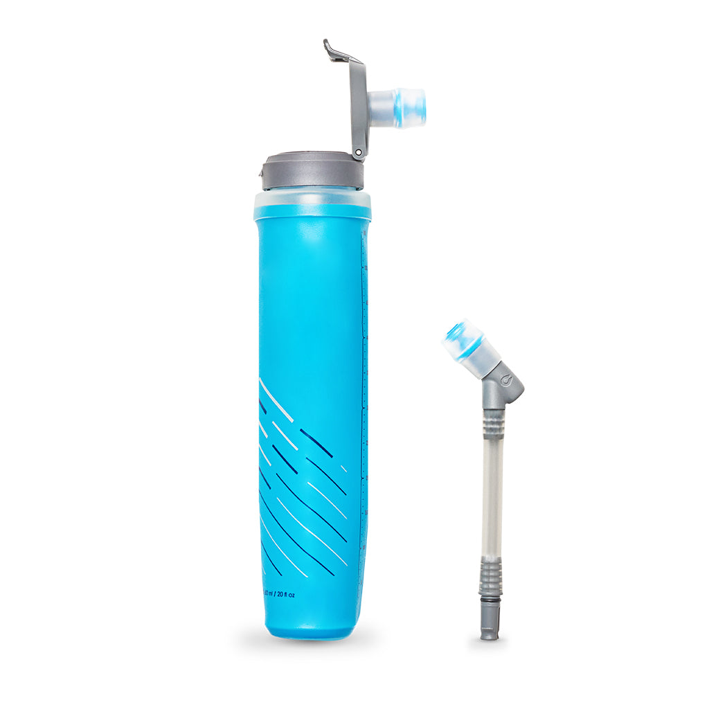 The secure locking mechanism of the SpeedFill cap on the Malibu Blue Hydrapak Ultraflask Speed 600ml, preventing accidental spills.