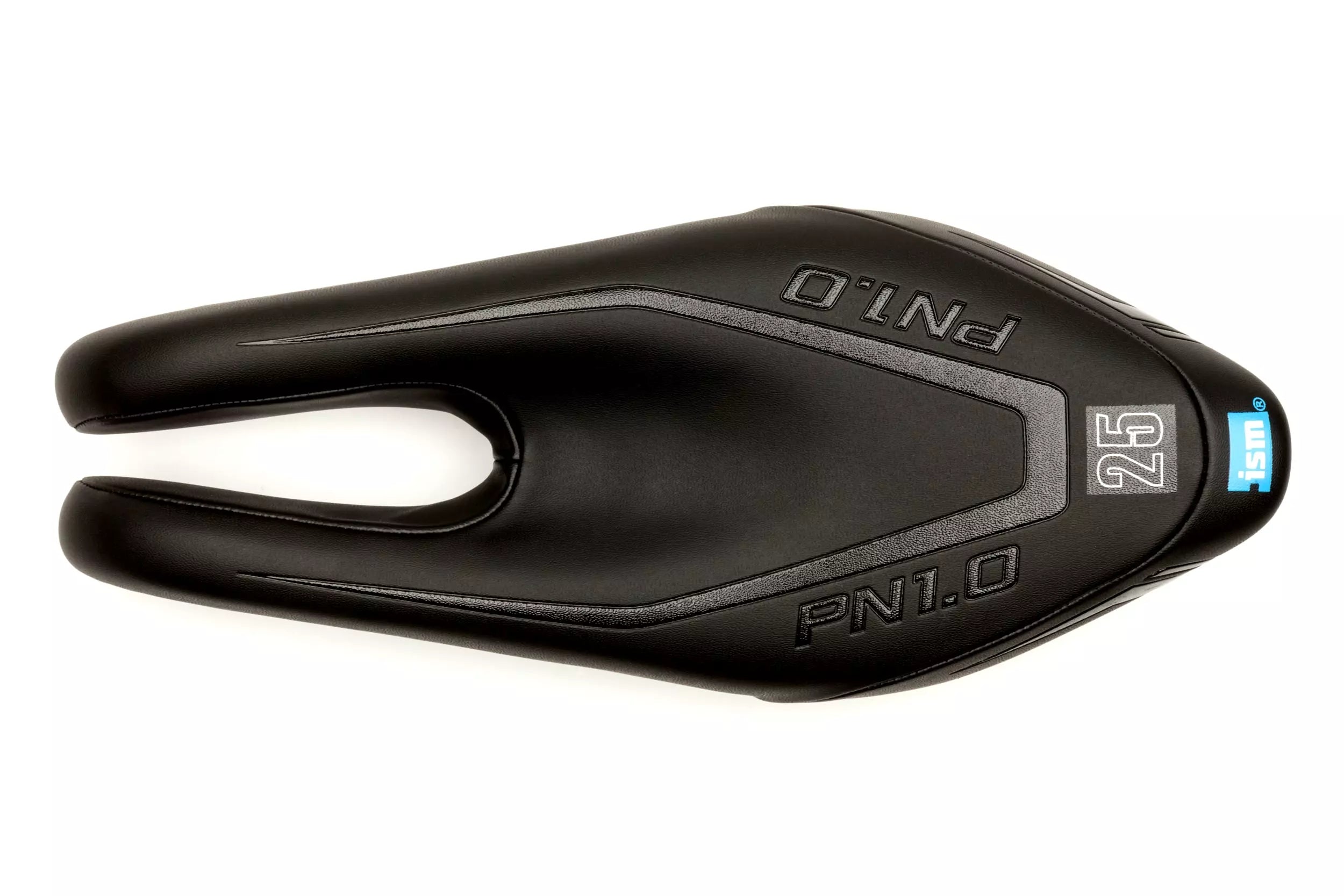  ISM PN 1.0 black saddle with a 110mm width, providing superior thigh and hamstring clearance for enhanced rider movement.