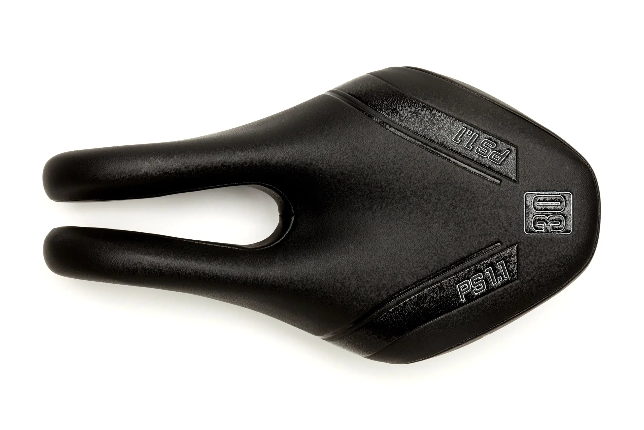 Black ISM PS 1.1 bike saddle, a comfortable and firm saddle with a unique, healthy design for triathlon and TT riders.