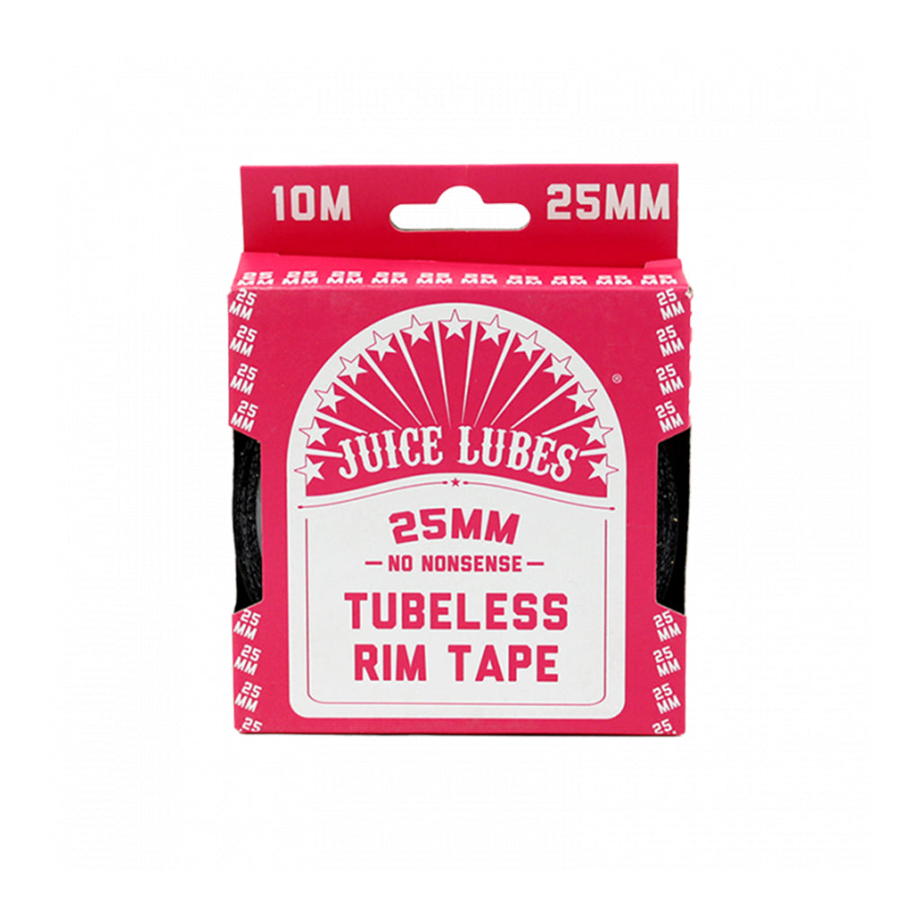 10-meter roll of Juice Lubes Tubeless Rim Tape (25mm wide), crucial for a secure and leak-free tubeless bike tire conversion.