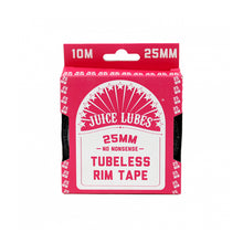 10-meter roll of Juice Lubes Tubeless Rim Tape (25mm wide), crucial for a secure and leak-free tubeless bike tire conversion.