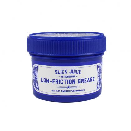 A white 150g tub of Juice Lubes Slick Juice Low Friction Grease, with the product label clearly visible, on a white background.