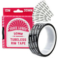 A roll of Juice Lubes Tubeless Rim Tape (30mm x 10m) with its branded label, positioned on a white background.