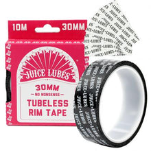 A roll of Juice Lubes Tubeless Rim Tape (30mm x 10m) with its branded label, positioned on a white background.