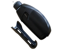 Black plastic bike water bottle with a black cap, labeled Kellys Bike Water Bottle  Aero for Tri/TT