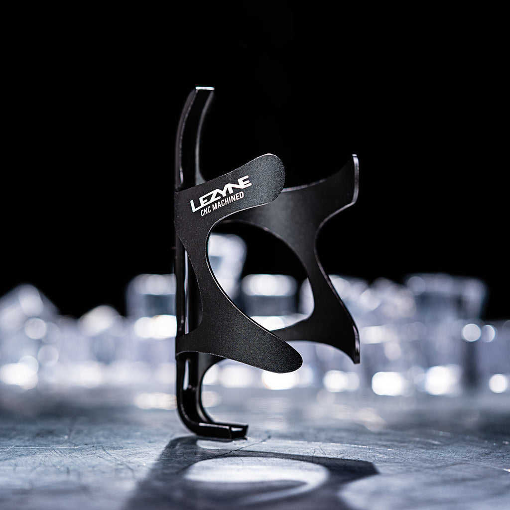 Durable black Lezyne aluminum bottle holder for bicycles