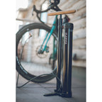 High-volume Lezyne pump with chambered design for tubeless tires