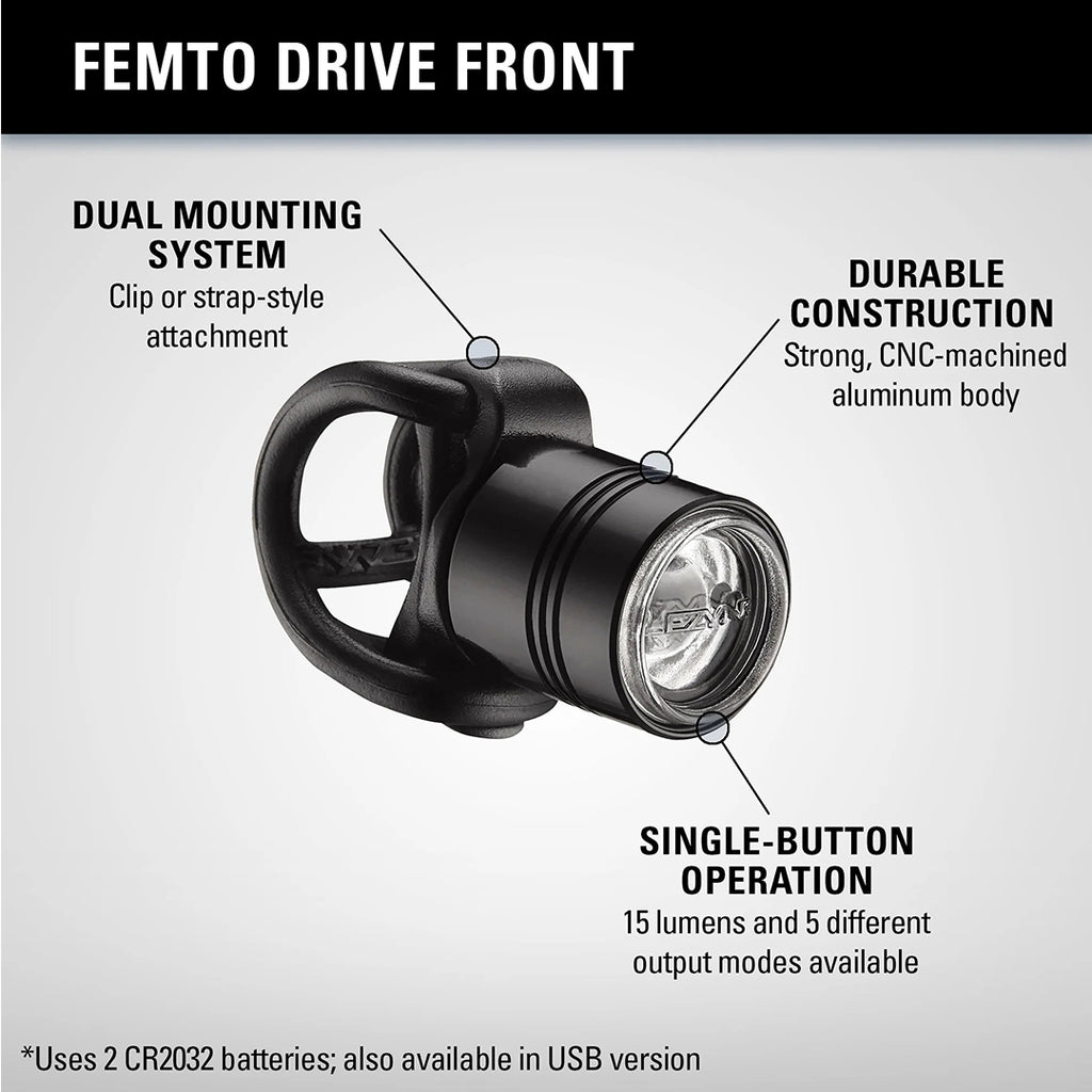 Durable machined aluminum Lezyne Femto Drive Front Light silver