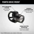 Durable machined aluminum Lezyne Femto Drive Front Light silver