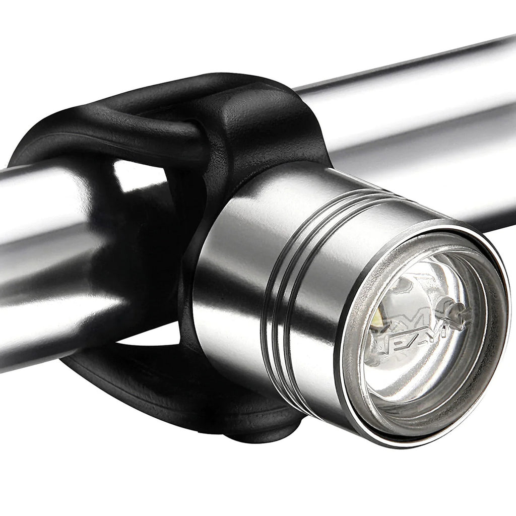 Compact Lezyne front safety light with 180-degree visibility