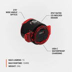 Lezyne 15 lumens rear cycling light with wide-angle 270° visibility