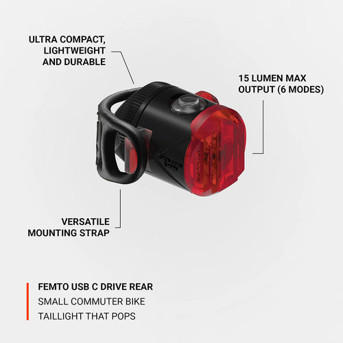 Lezyne 15 lumens rear cycling light with wide-angle 270° visibility