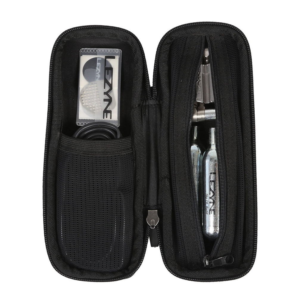 Lezyne Flow Tool Caddy Pro opened to show internal compartments for tools