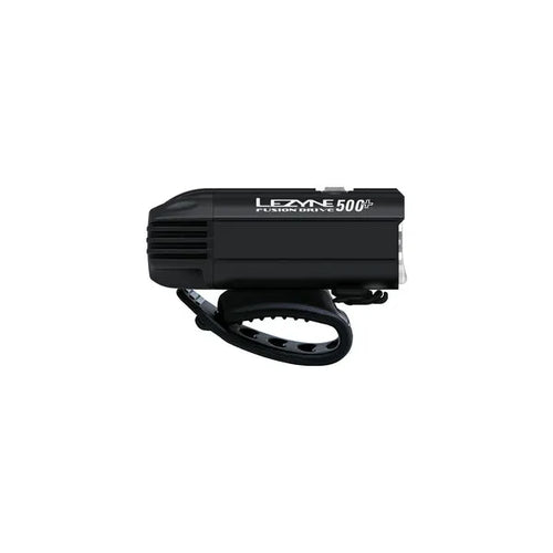 A Lezyne Fusion Drive 500+ front light highlighting its CNC-machined aluminum body and USB-C port