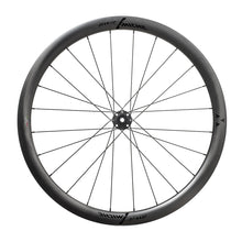 A sleek black MICHE SWR EVO 40 bicycle wheel on a white backdrop.