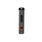  A stylish black and orange portable power bank, ideal for charging devices anywhere, with a focus on portability and efficiency