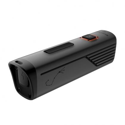 A compact black and orange power bank, perfect for on-the-go charging, showcasing a modern and portable design.