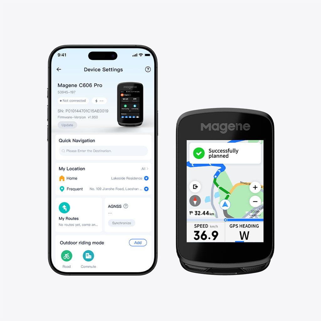 Magene C606 Pro navigation with waypoint and route tracking
