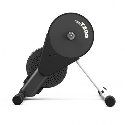  A stationary bike featuring a black and white handle, identified as the Magene T200 V2 Smart Bike Trainer.