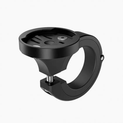 A close-up of the Magicshine Garmin Aluminium Handlebar Mount, highlighting its robust construction and quarter-turn interface