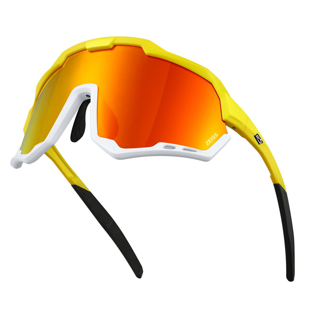 High contrast ZEISS optics cycling sunglasses close up