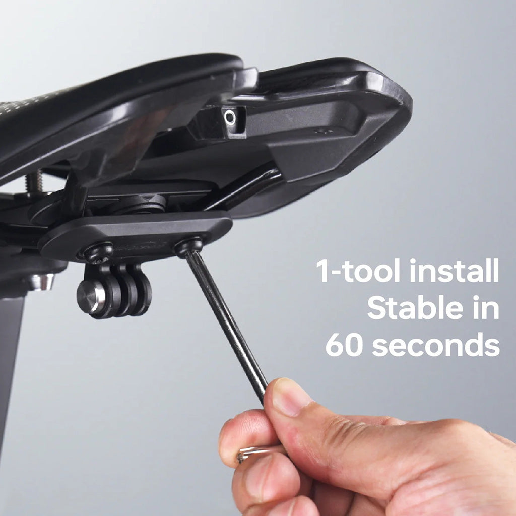 Discreet saddle mount tracker with GoPro adapter for lights