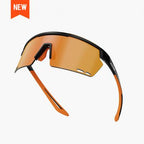 Magicshine Rouler Classic Sports Sunglasses with wide orange mirrored lens and black frame, ideal for cycling and outdoor sports.