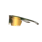 Side view of Magicshine Rouler Classic sports eyewear in Green/Brown, highlighting its aerodynamic profile and premium construction for active use.