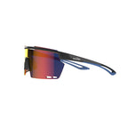 front-facing 3D render of the Magicshine Rouler Classic Sports Sunglasses, highlighting the wide blue lens and black frame.