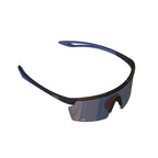 front-facing 3D render of the Magicshine Rouler Classic Sports Sunglasses, highlighting the wide blue lens and black frame.