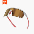Magicshine Rouler Classic Sports Sunglasses in White/Pink, with a wide, reflective pink-tinted lens and sleek semi-frame, ideal for cycling and outdoor sports.